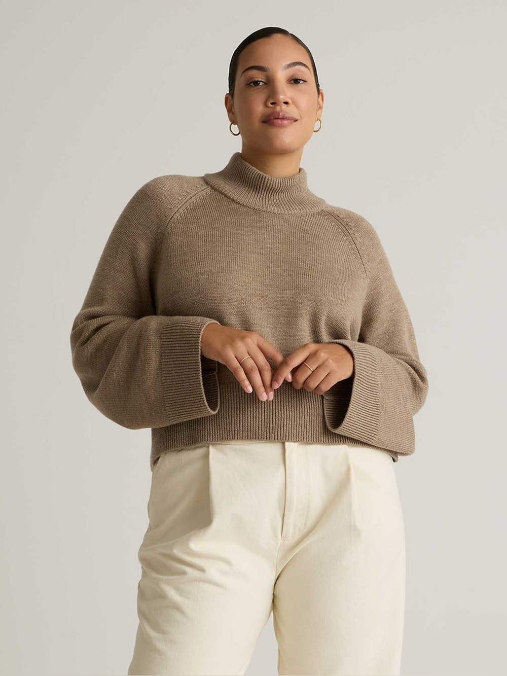 Quince FLAW Australian Merino Wool Cropped Mock Neck Sweater Medium
